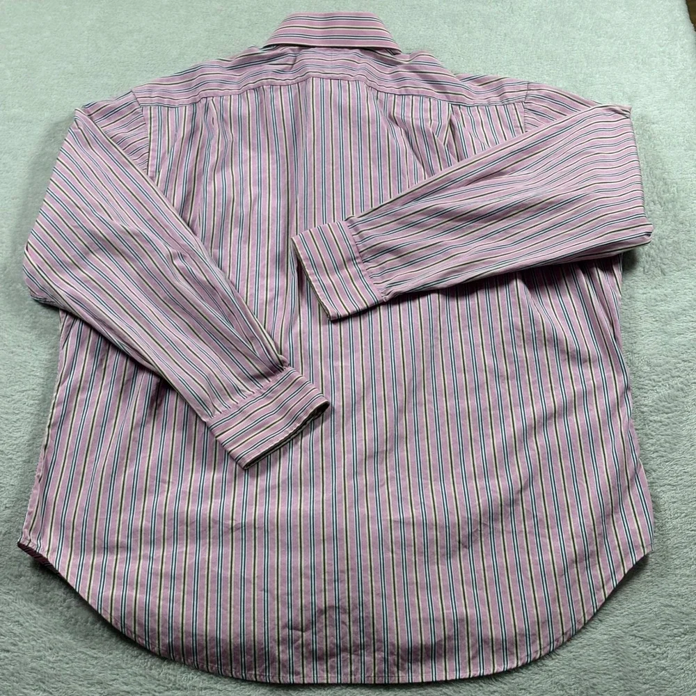 Polo Ralph Lauren Regent Classic Fit Men Pink Striped Cotton Dress Shirt 17.5 34